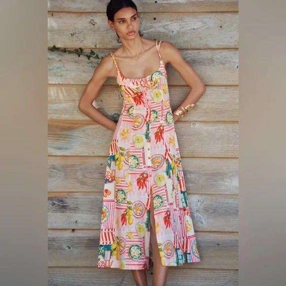 Zara PATCHWORK PRINT LINEN MIDI DRESS - Picture 9 of 9